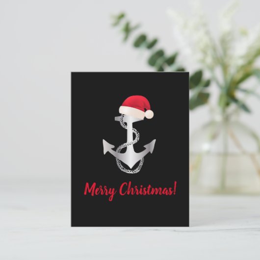 elegant zilvergradiënt ANCHOR + SANTA HAT | Briefkaart (Staand voorkant)