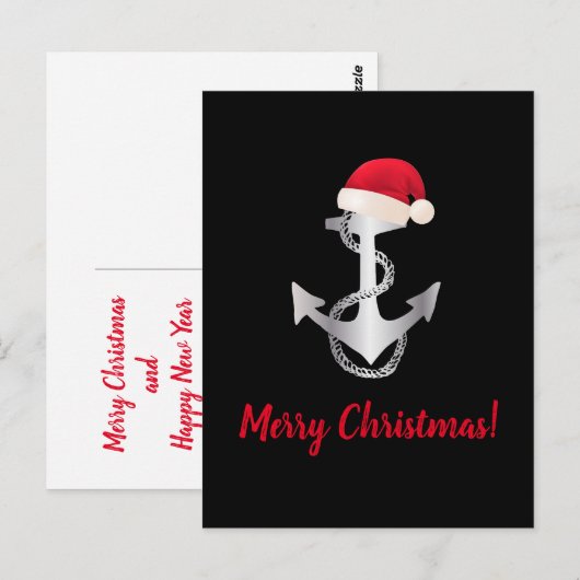 elegant zilvergradiënt ANCHOR + SANTA HAT | Briefkaart (Voorkant / Achterkant)