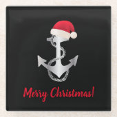 elegant zilvergradiënt ANCHOR + SANTA HAT | Glazen Onderzetter (Voorkant)