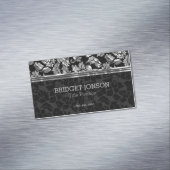 Elegant zilvergrijs en zwart damast magnetisch visitekaartje (Voorbeeld)