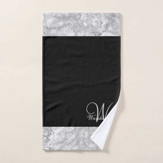 Elegant zilvergrijs en zwart monogram bad handdoek (Handdoek)