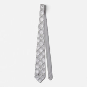 Elegant zilvergrijs Fleur de Lis patroon initialen Stropdas