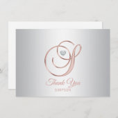 Elegant zilvergrijs Roos goud dank u | S Bedankkaart (Voorkant / Achterkant)