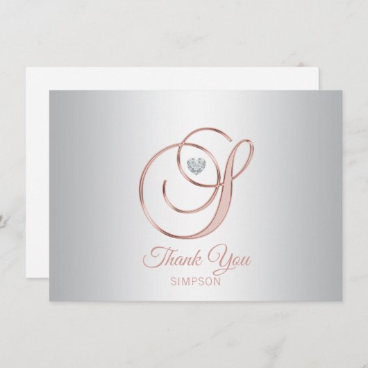 Elegant zilvergrijs Roos goud dank u | S Bedankkaart (Voorkant / Achterkant)