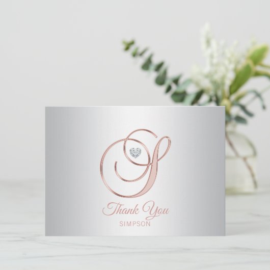 Elegant zilvergrijs Roos goud dank u | S Bedankkaart (Staand voorkant)