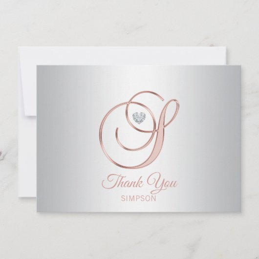 Elegant zilvergrijs Roos goud dank u | S Bedankkaart (Voorkant)