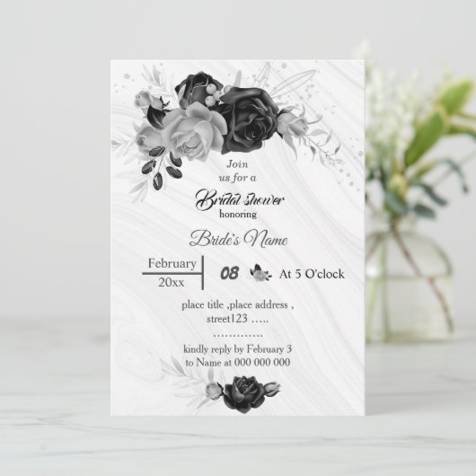 Elegant zilvergrijs & zwart bloemen vrijgezellenfe kaart (Staand voorkant)