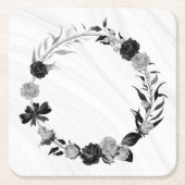 Elegant zilvergrijs & zwart bloemig kartonnen onderzetters (Voorkant)