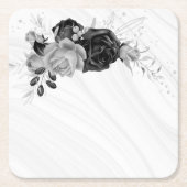 Elegant zilvergrijs & zwart bloemig kartonnen onderzetters (Voorkant)