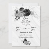 Elegant zilvergrijs & zwart bloemig save the date (Voorkant)