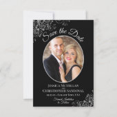 Elegant zilvergrijs & zwart bruiloft foto Fancy Save The Date (Voorkant)