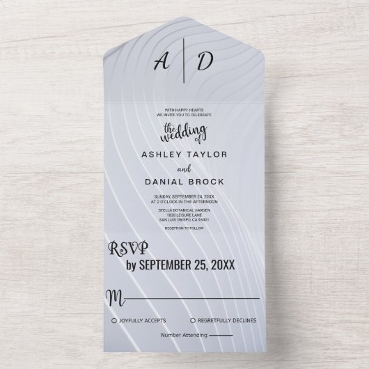 Elegant zilverkleurig Alle in één bruiloft All In One Uitnodiging (Binnen)