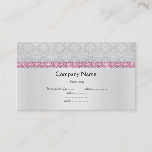 Elegant zilverroze diamonte business card visitekaartje (Voorkant)
