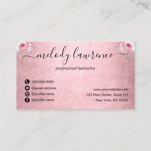 Elegant zilverroze roze roze goudschaar afsprakenkaartje (Achterkant)