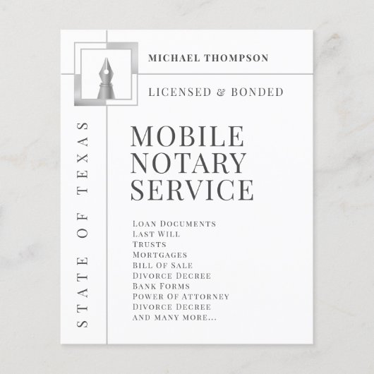 Elegant zilverwitte pen notaris flyer (Voorkant)