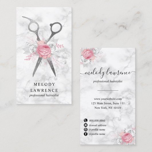 Elegant zilverwitte schaar visitekaartje (Voorkant / Achterkant)