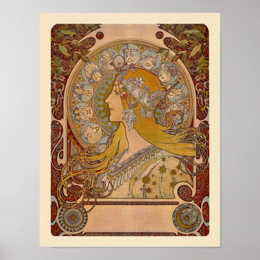 Elegant Zodiac door Alphonse Mucha Print (Voorkant)