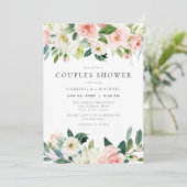 Elegant & Zoet Blush Roze Bloemen Couples Douche Kaart (Staand voorkant)