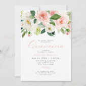 Elegant & Zoet Blush Roze Bloemen Quinceañera Kaart (Voorkant)