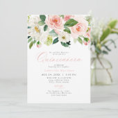 Elegant & Zoet Blush Roze Bloemen Quinceañera Kaart (Staand voorkant)