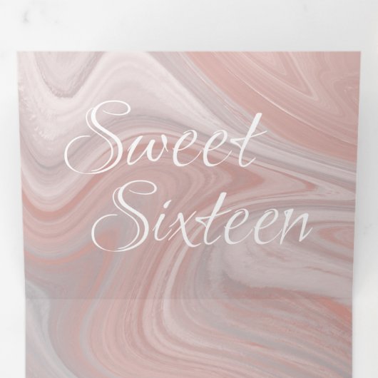 Elegant zoet vloeibaar marmer | Agaat Blush Pink Drieluik Uitnodiging (Binnenzijde eerst)