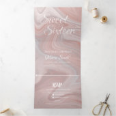 Elegant zoet vloeibaar marmer | Agaat Blush Pink Drieluik Uitnodiging (Binnen)