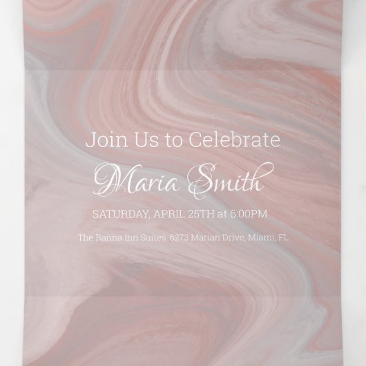 Elegant zoet vloeibaar marmer | Agaat Blush Pink Drieluik Uitnodiging (Binnenkant midden)