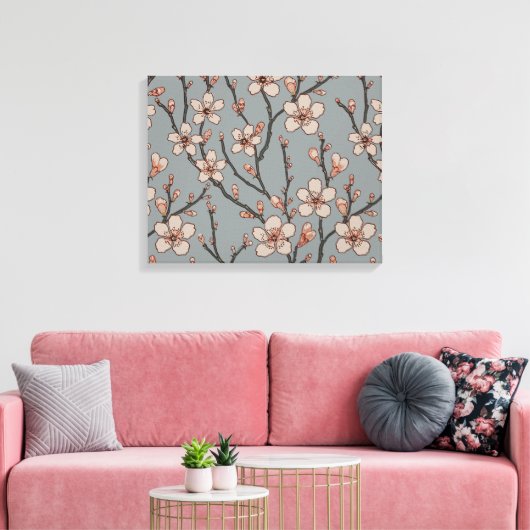 Elegant Zoete Roze Bloesem Kersen Patroon Canvas Afdruk (Insitu (Woonkamer))