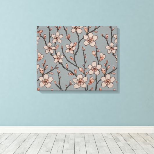 Elegant Zoete Roze Bloesem Kersen Patroon Canvas Afdruk (Insitu (Houten vloer))