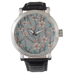 Elegant Zoete Roze Bloesem Kersen Patroon Horloge