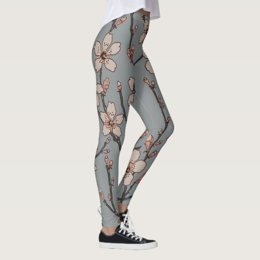Elegant Zoete Roze Bloesem Kersen Patroon Leggings (Rechts)
