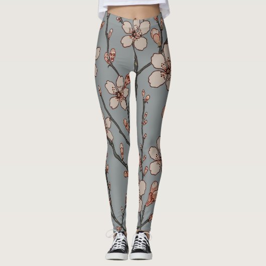 Elegant Zoete Roze Bloesem Kersen Patroon Leggings (Voorkant)