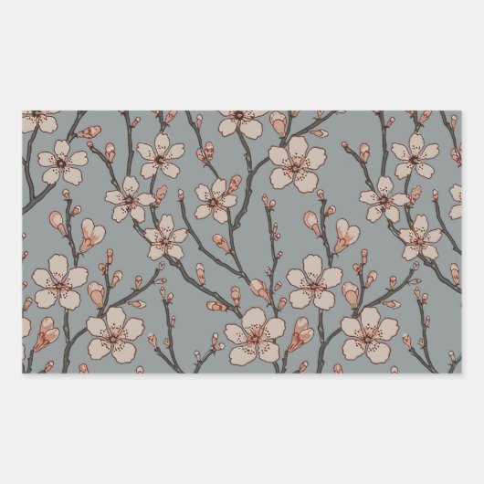 Elegant Zoete Roze Bloesem Kersen Patroon Rechthoekige Sticker (Voorkant)