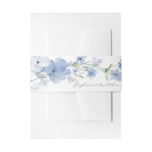 Elegant Zomer Blauw Bloemen Waterverf Bruiloft Uitnodigingen Wikkel