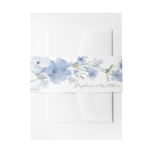 Elegant Zomer Blauw Bloemen Waterverf Bruiloft Uitnodigingen Wikkel (Voorkant Voorbeeld)