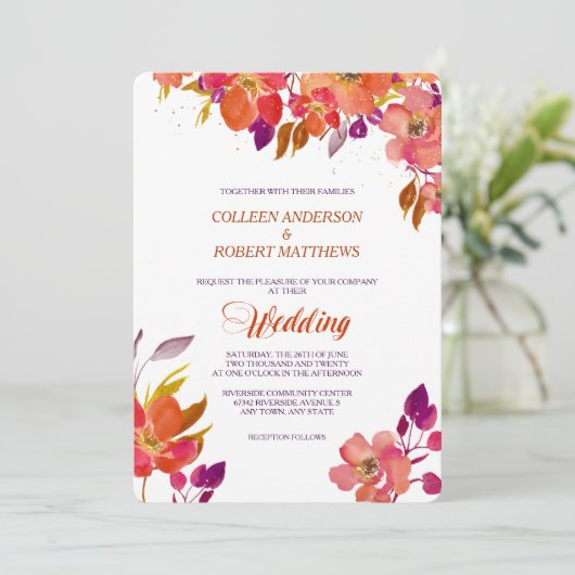 Elegant zomer boeket moderne bruiloft uitnodiging (Staand voorkant)