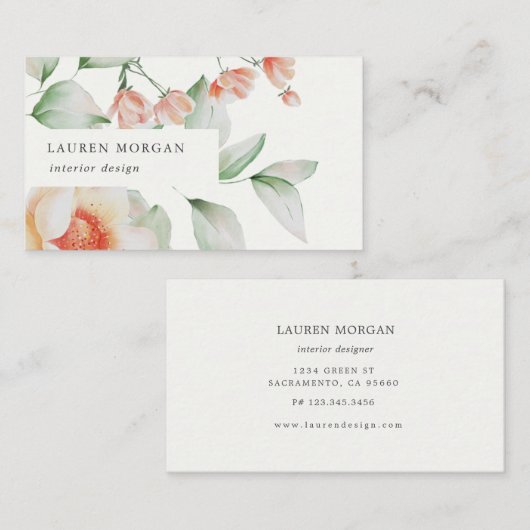 elegant zomerflorale waterverf visitekaartje (Voorkant / Achterkant)