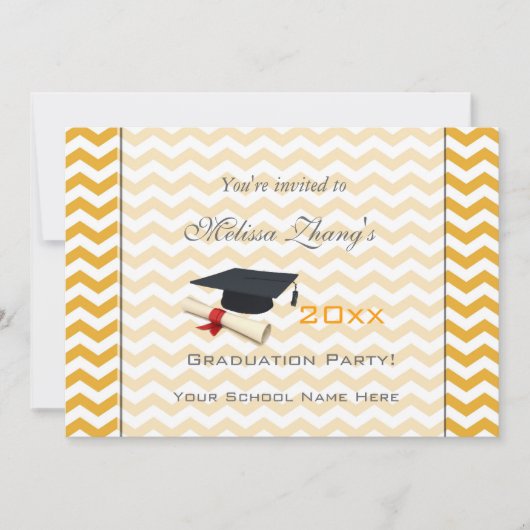 Elegant, zomergeel chevron afstuderen kaart (Voorkant)