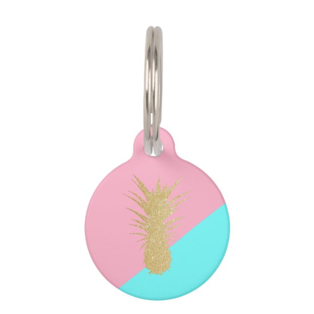 elegant zomergoud glitter pineappelroze munt huisdierpenning (Voorkant)