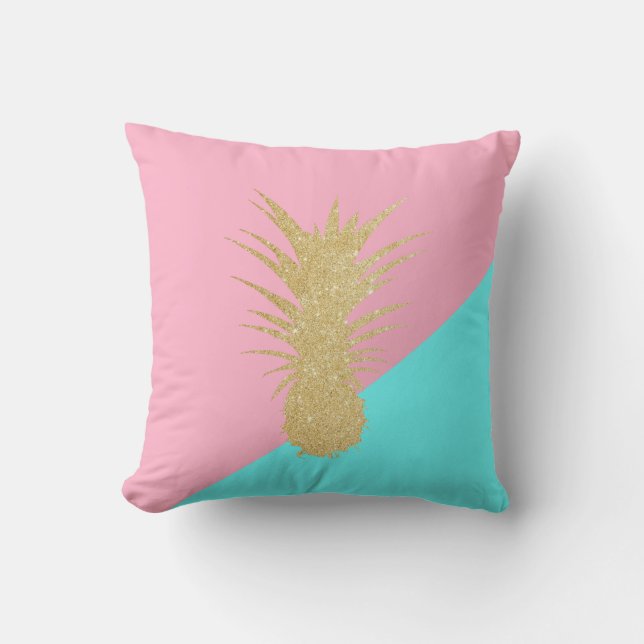 elegant zomergoud glitter pineappelroze munt kussen (Voorkant)