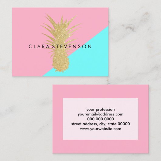 elegant zomergoud glitter pineappelroze munt visitekaartje (Voorkant / Achterkant)