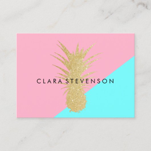 elegant zomergoud glitter pineappelroze munt visitekaartje (Voorkant)