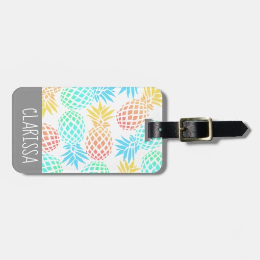 elegant zomers tropisch kleurrijk anananasseipatro bagagelabel (Voorkant horizontaal)