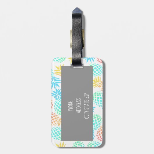 elegant zomers tropisch kleurrijk anananasseipatro bagagelabel (Achterkant verticaal)