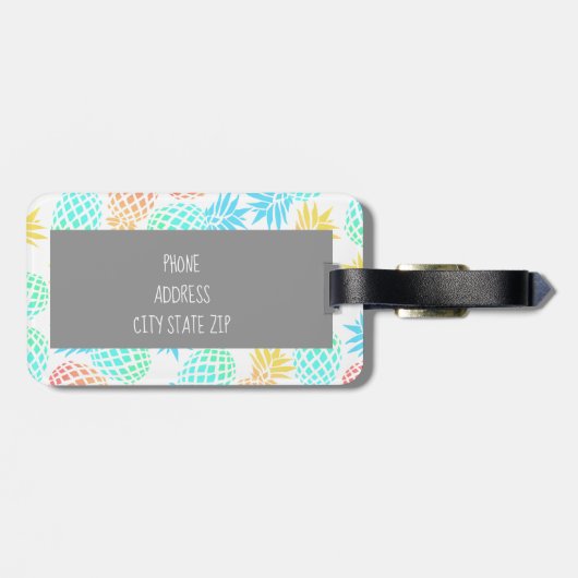 elegant zomers tropisch kleurrijk anananasseipatro bagagelabel (Achterkant horizontaal)