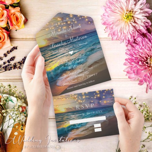 Elegant zomerstrand Alles in één bruiloft uitnodig All In One Uitnodiging