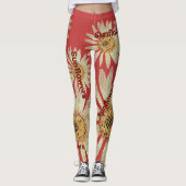 Elegant zomerzonnebloemen rood leggings (Voorkant)
