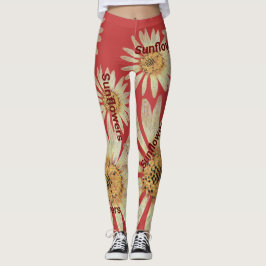 Elegant zomerzonnebloemen rood leggings