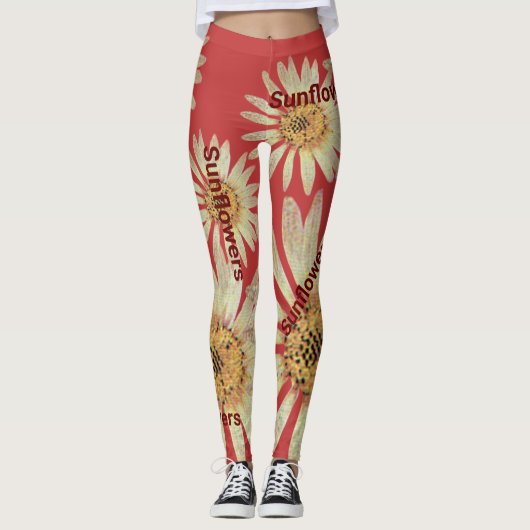 Elegant zomerzonnebloemen rood leggings (Voorkant)