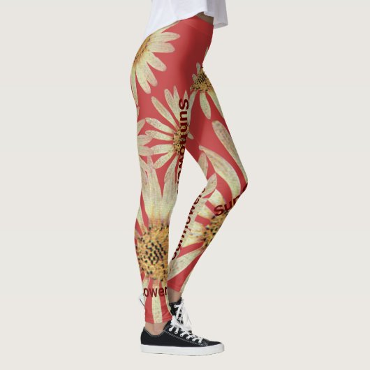 Elegant zomerzonnebloemen rood leggings (Rechts)